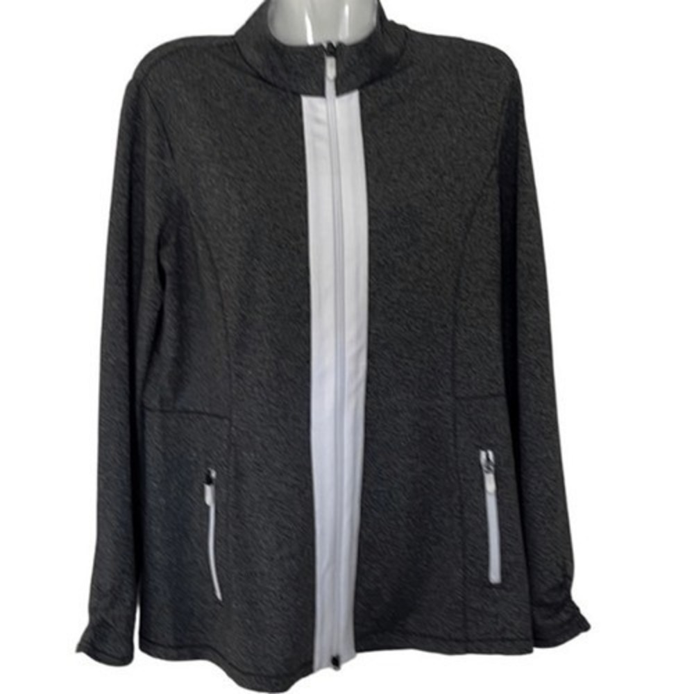 Zenergy by Chico's jacket Small Gray Ruched Sleeve Clean Simple‎ Functional